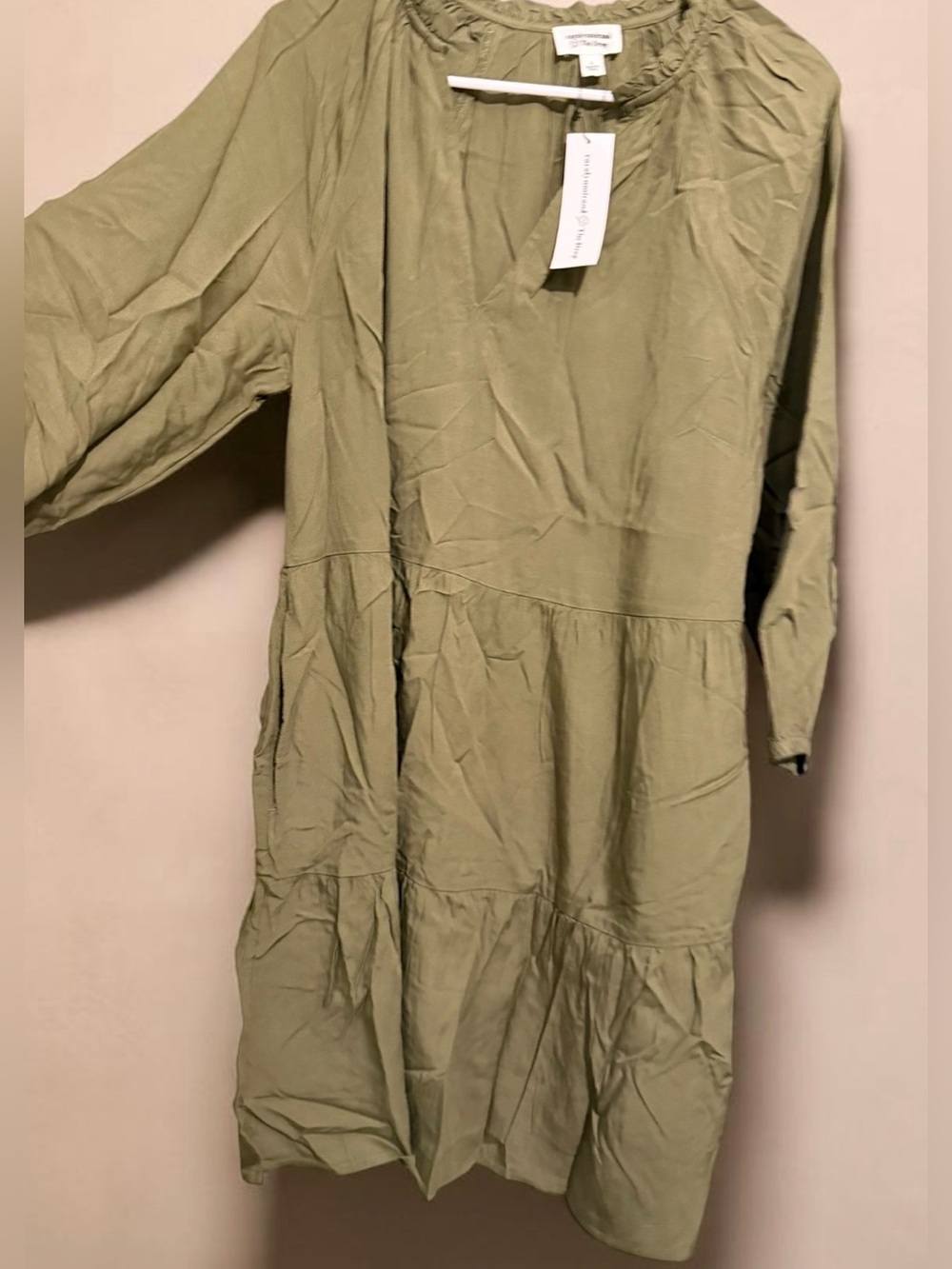 Tiered Midi Dress in Light Olive Green